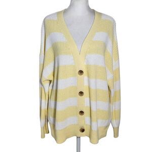 Old Navy Yellow and White Stripe Cardigan Size XL Preppy Stripe Cardigan Sweater